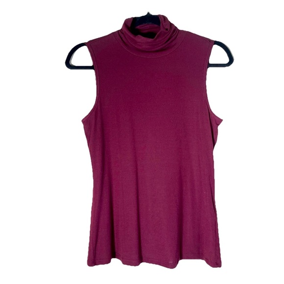 THEORY Wendel Ribbed Viscose Sleeveless Turtleneck Top MAROON Womens Sz S Chic - Picture 1 of 8